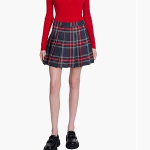 Maje Plaid Pleated Skirt - Black and Red, NWT size 36/ us4